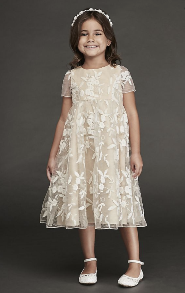 champaign and lace tea length flower girl dress